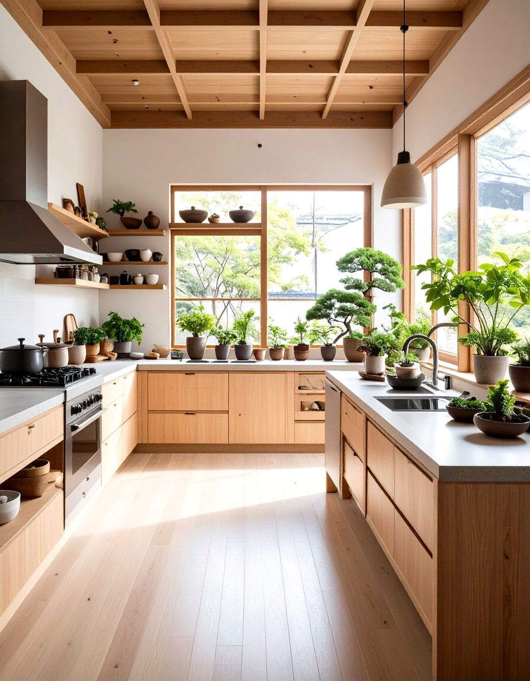 Zen Garden Elements and Indoor Plant Integration - 24 Japanese Style Kitchen Ideas