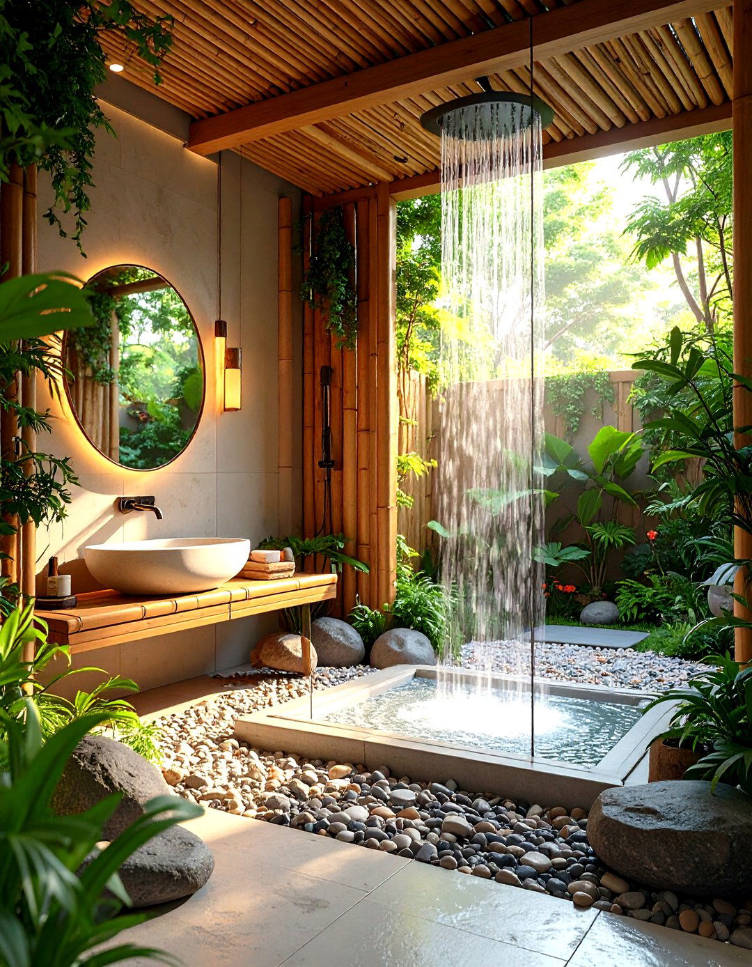 Zen Garden Walk in Shower with Bamboo Bench - 24 Walk in Shower Ideas With Bench
