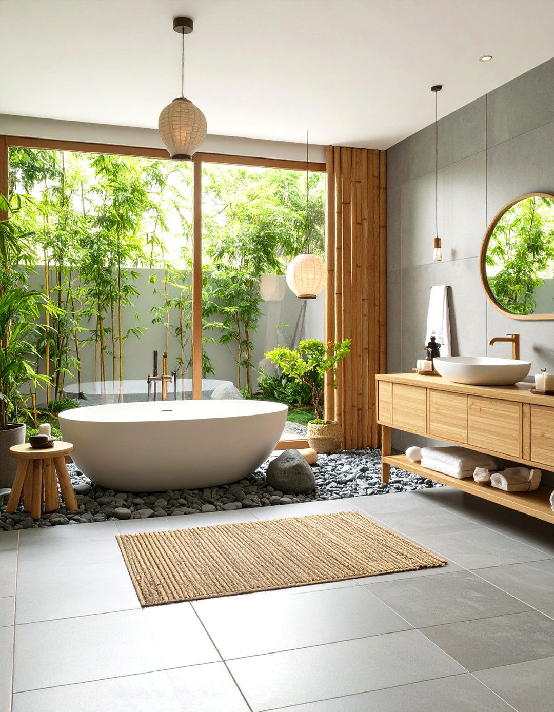 Zen Grey River Rock Tile Bathroom - 24 Grey Tile Bathroom Ideas