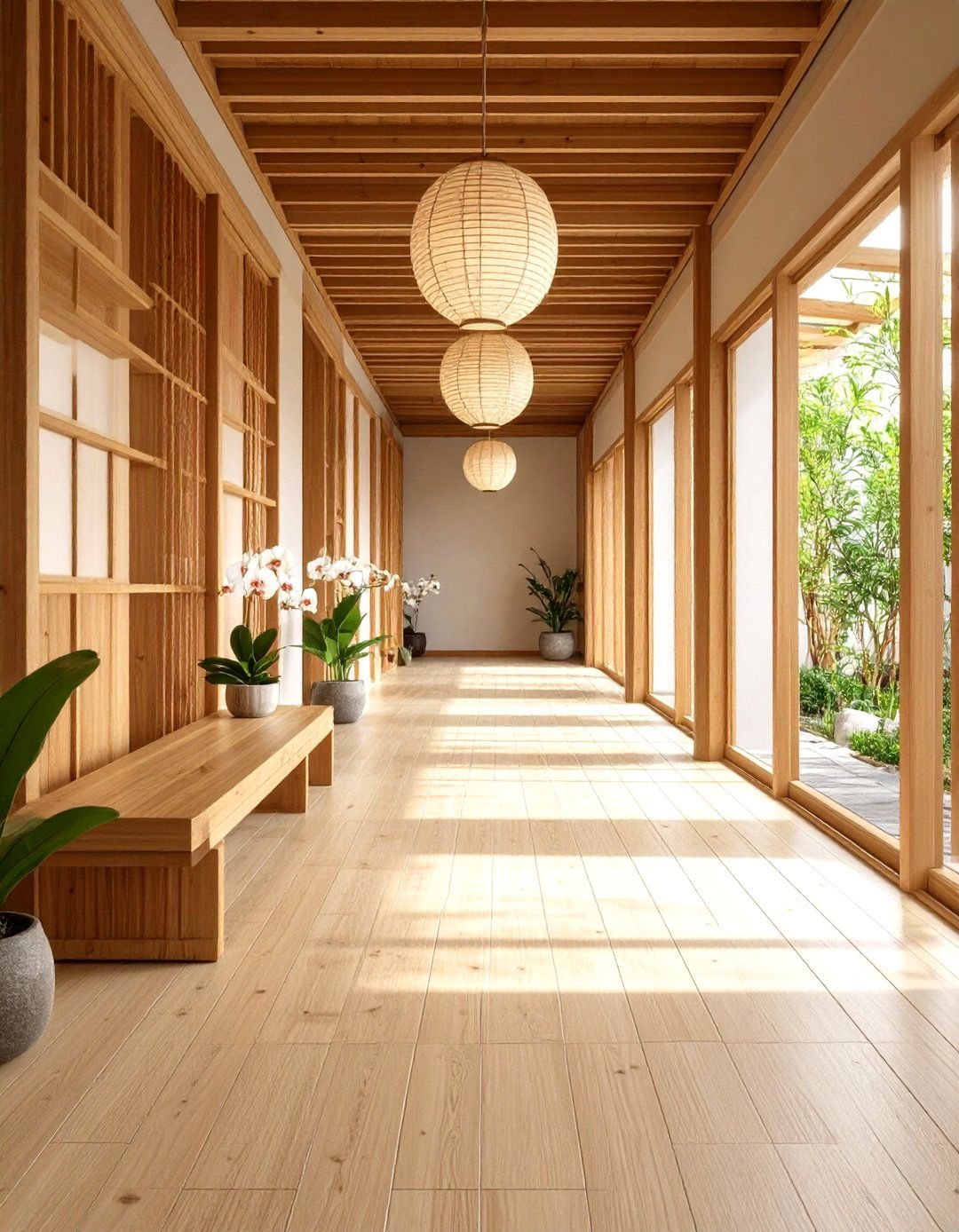 Zen Hallway with Natural Materials and Peaceful Elements - 24 Hallway Ideas