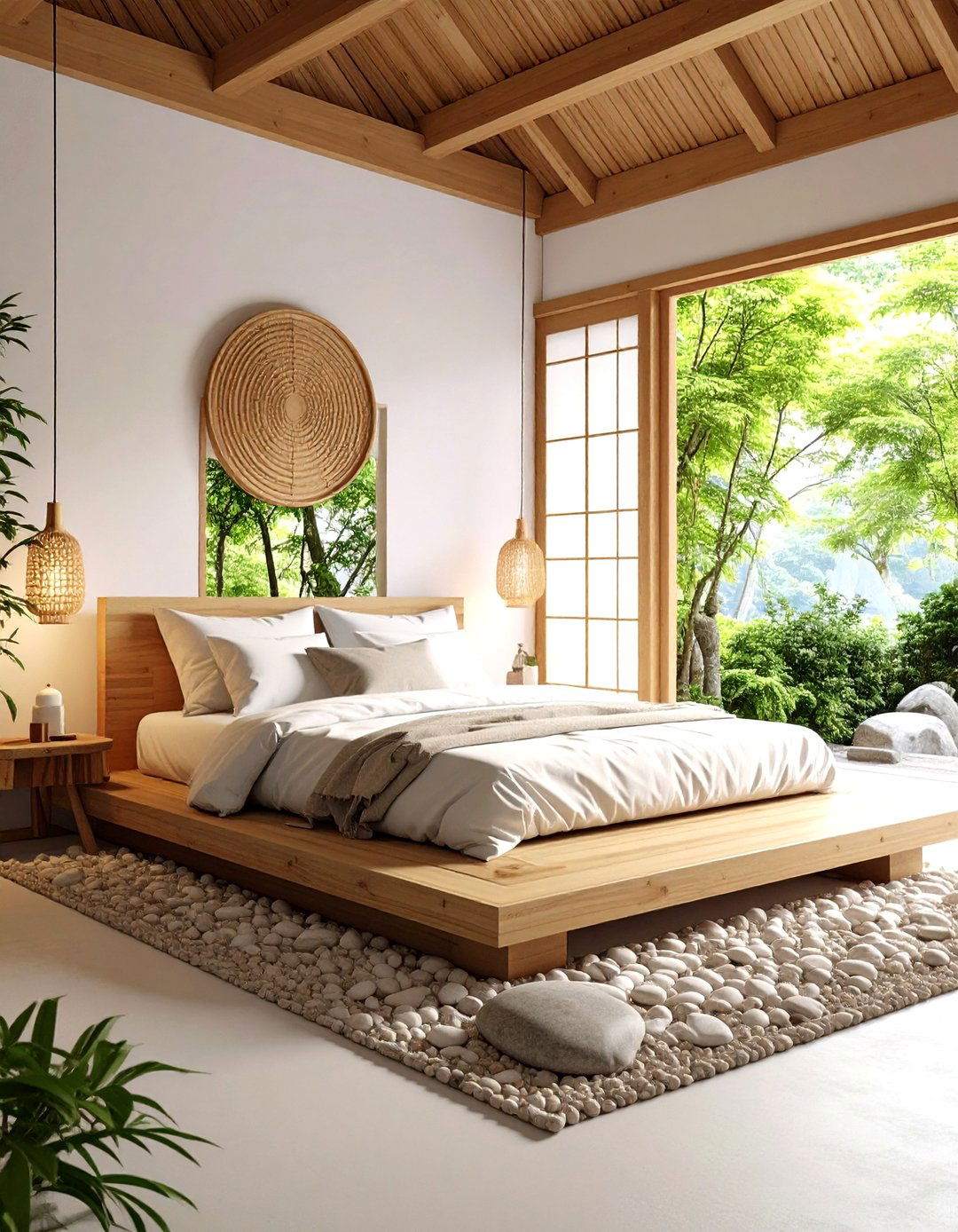 Zen Inspired Bed Nook with Natural Elements - 24 Bed Nook Ideas