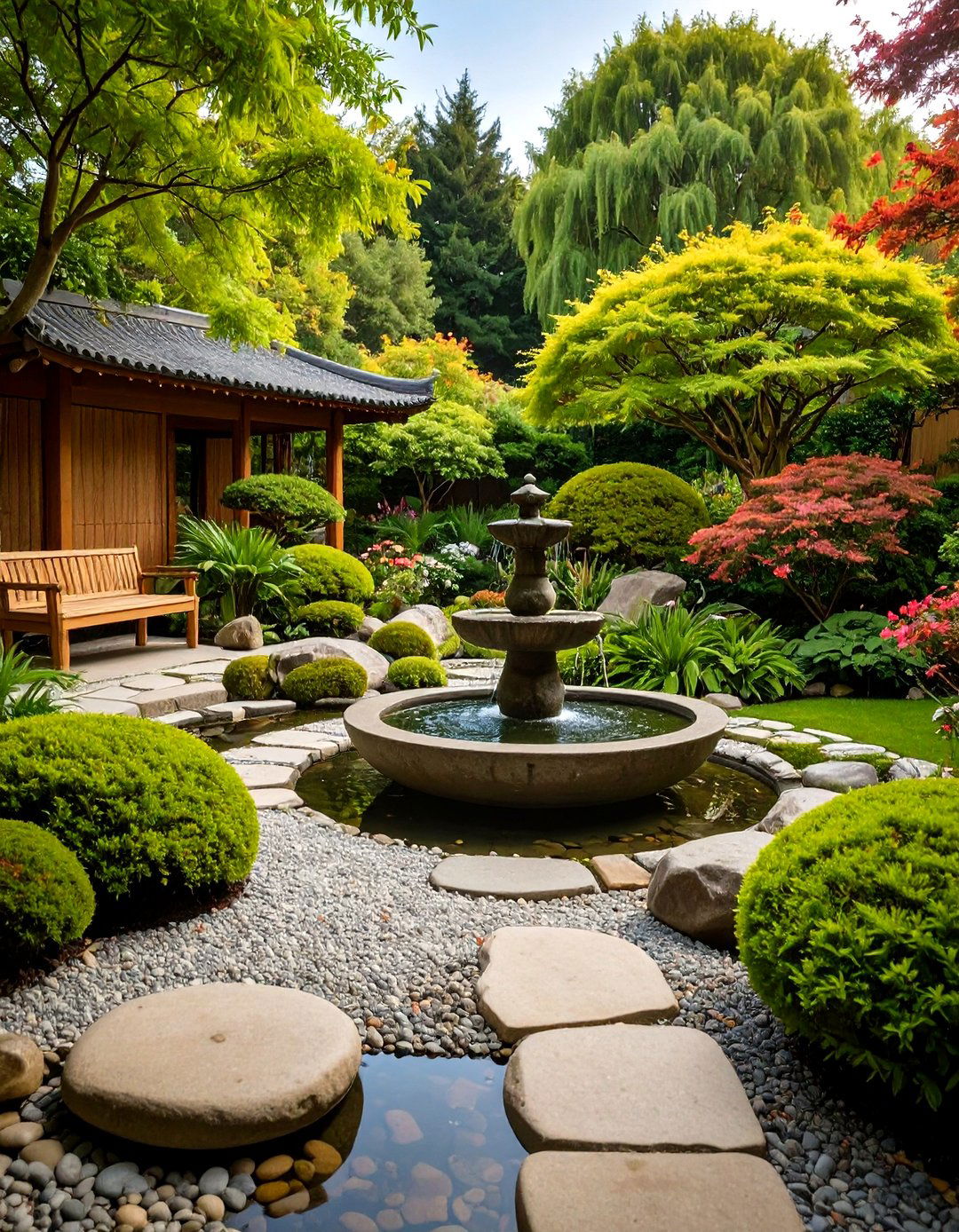 Zen Meditation Garden with Water Features - 24 Tropical Backyard Ideas