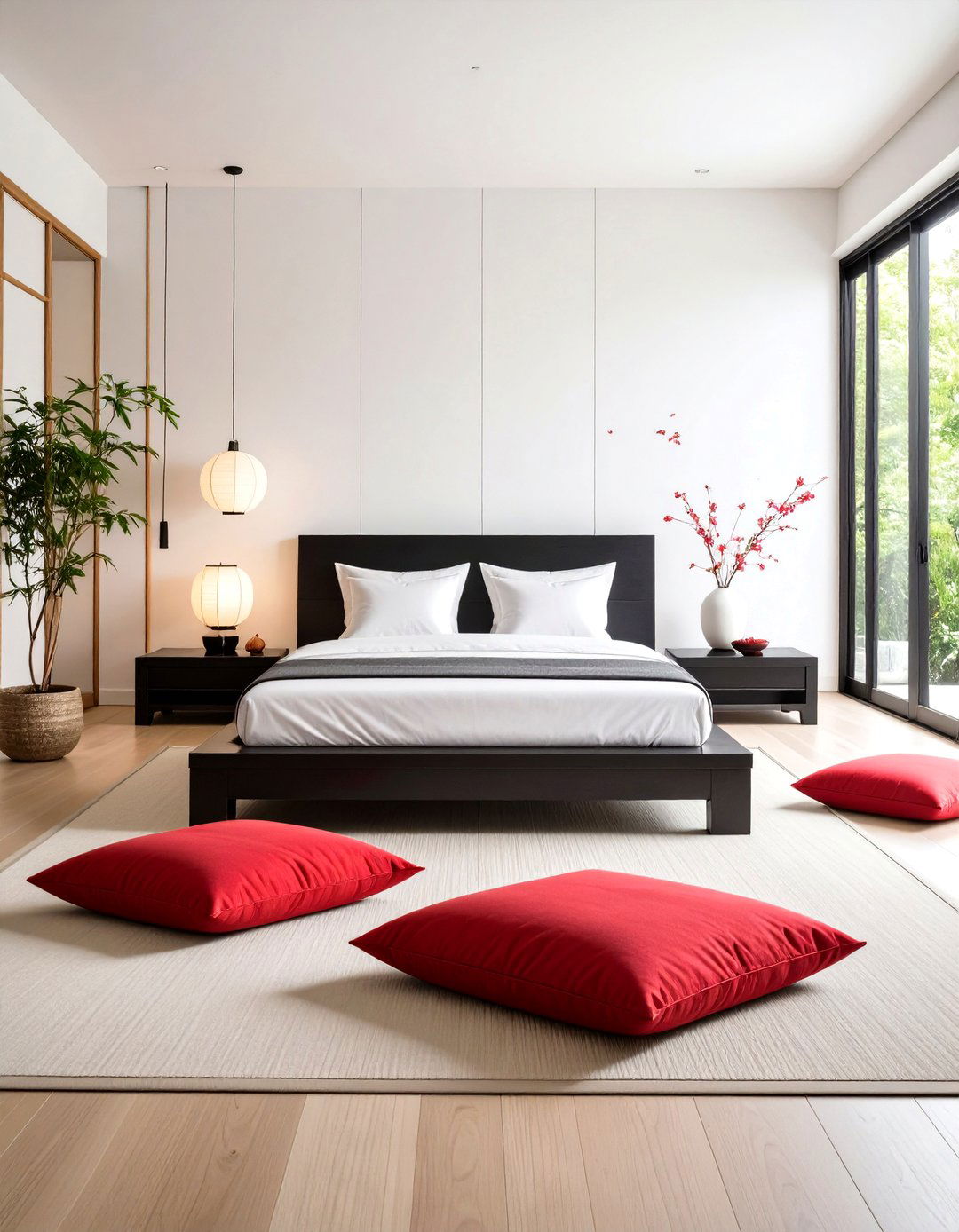 Zen Meditation Red Black White Bedroom - 24 red black and white bedroom ideas