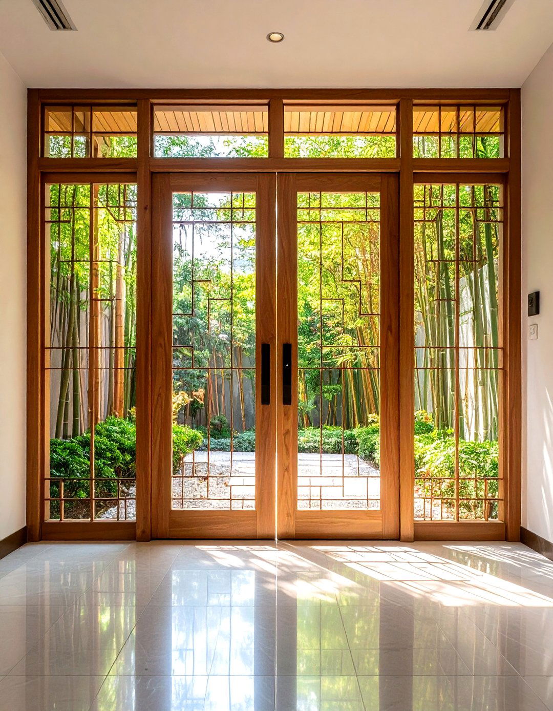 Zen Minimalist Bamboo Pattern Glass - 24 Glass Front Doors Ideas