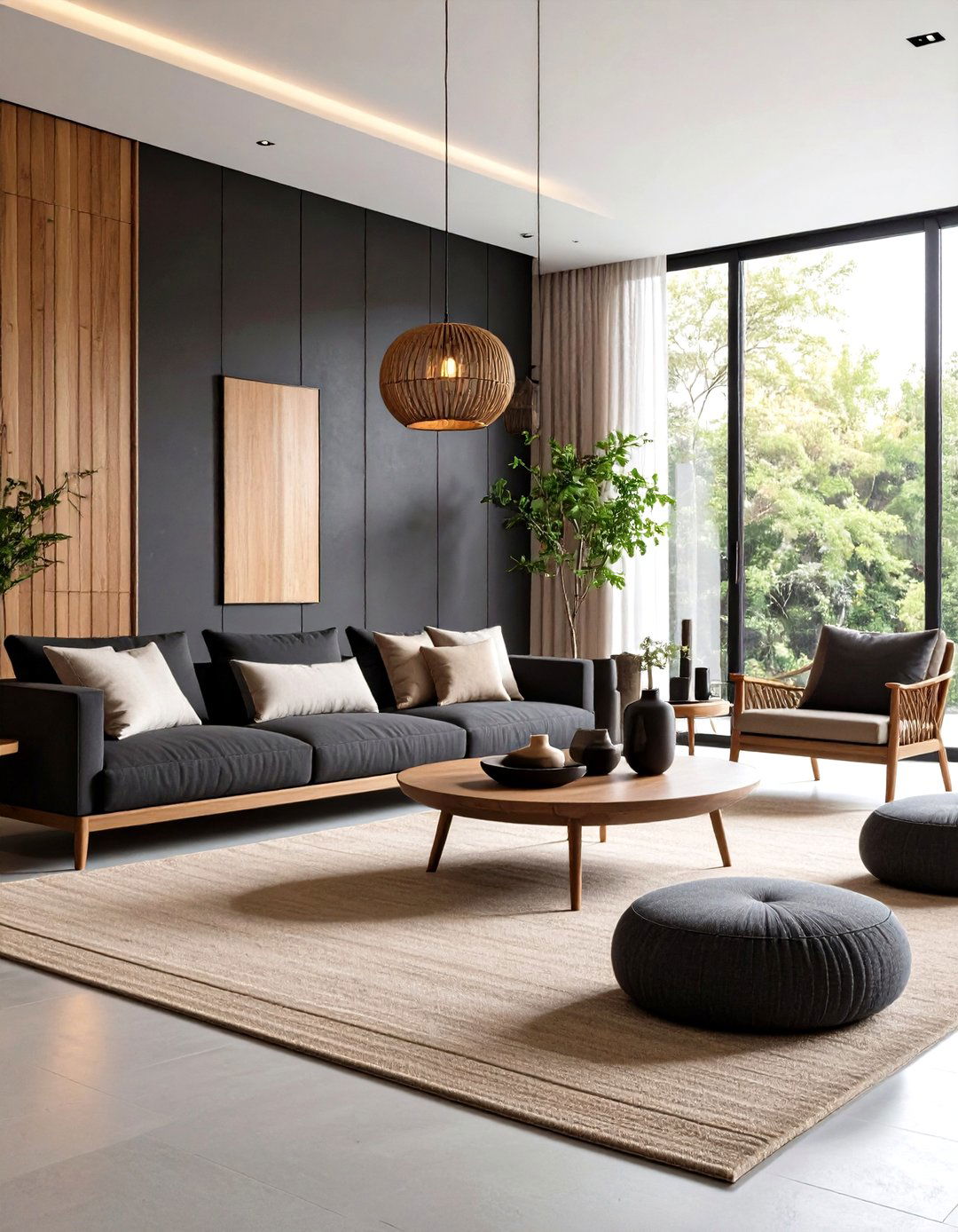 Zen Minimalist Black Lacquer and Bamboo Brown Serenity - 24 Black and Brown Living Room Ideas