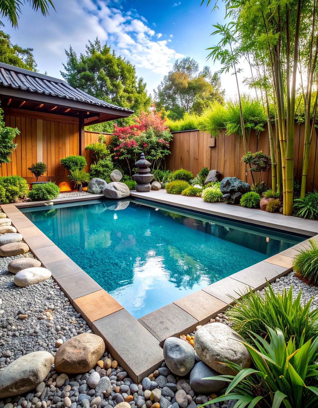 Zen Pool with Meditation Gardens - 24 Backyard Pool Ideas on a Budget
