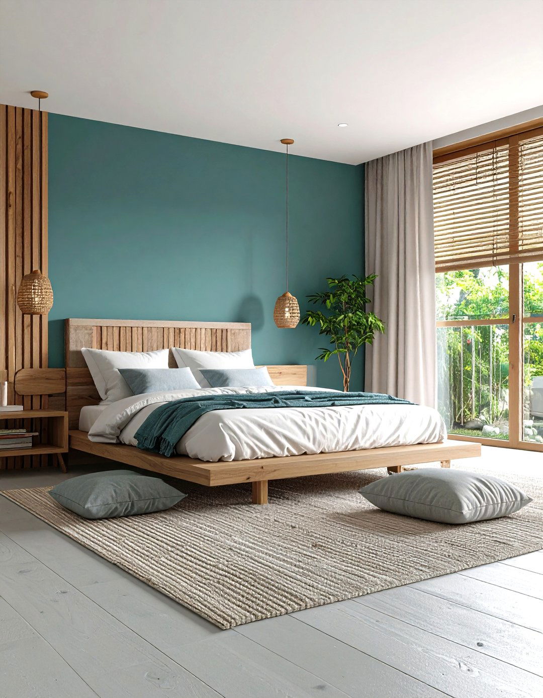 Zen Teal and Stone Grey Meditation Space - 24 Teal and Grey Bedroom Ideas