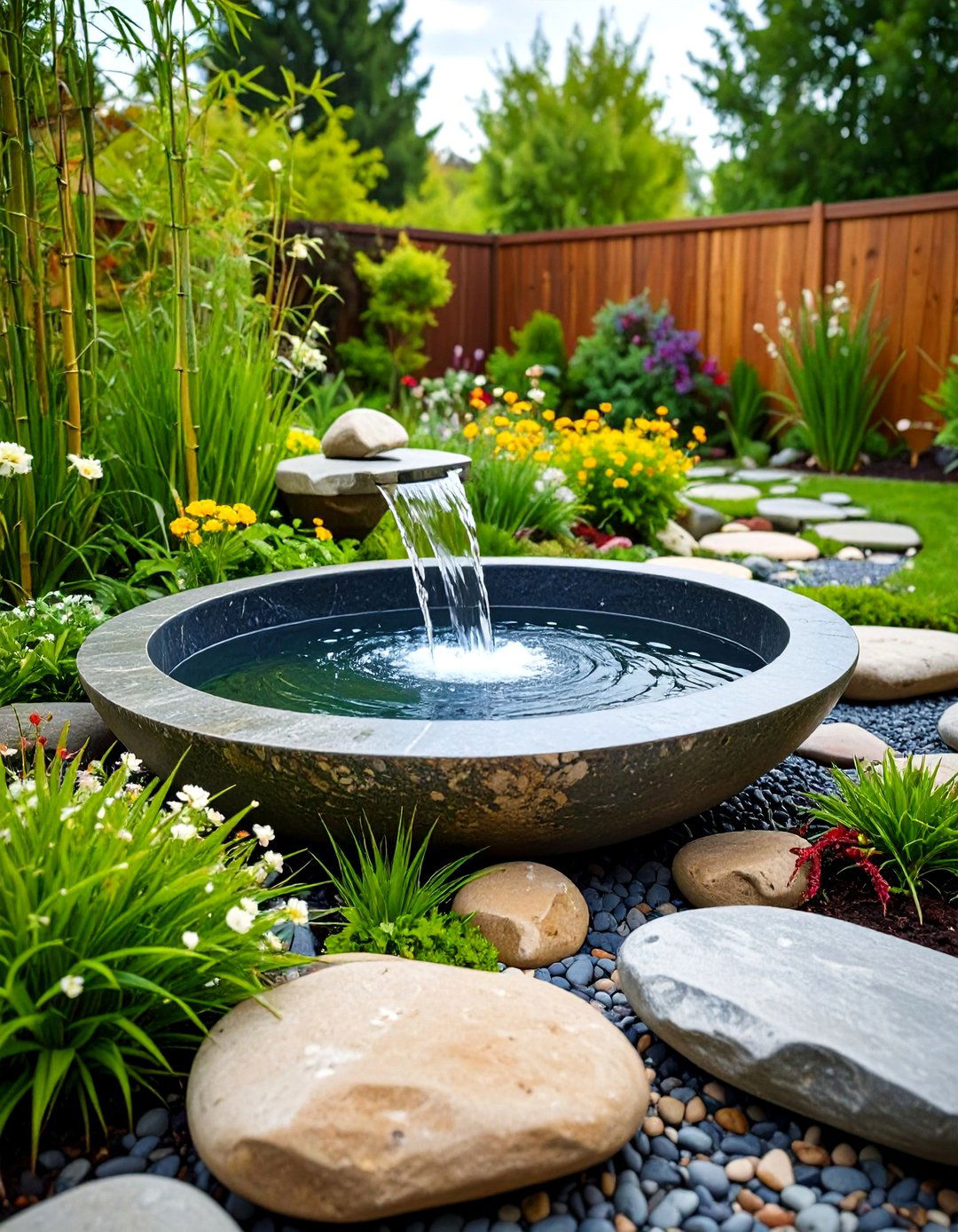 Zen Water Bowl Garden with Natural Stone - 24 Garden Focal Point Ideas
