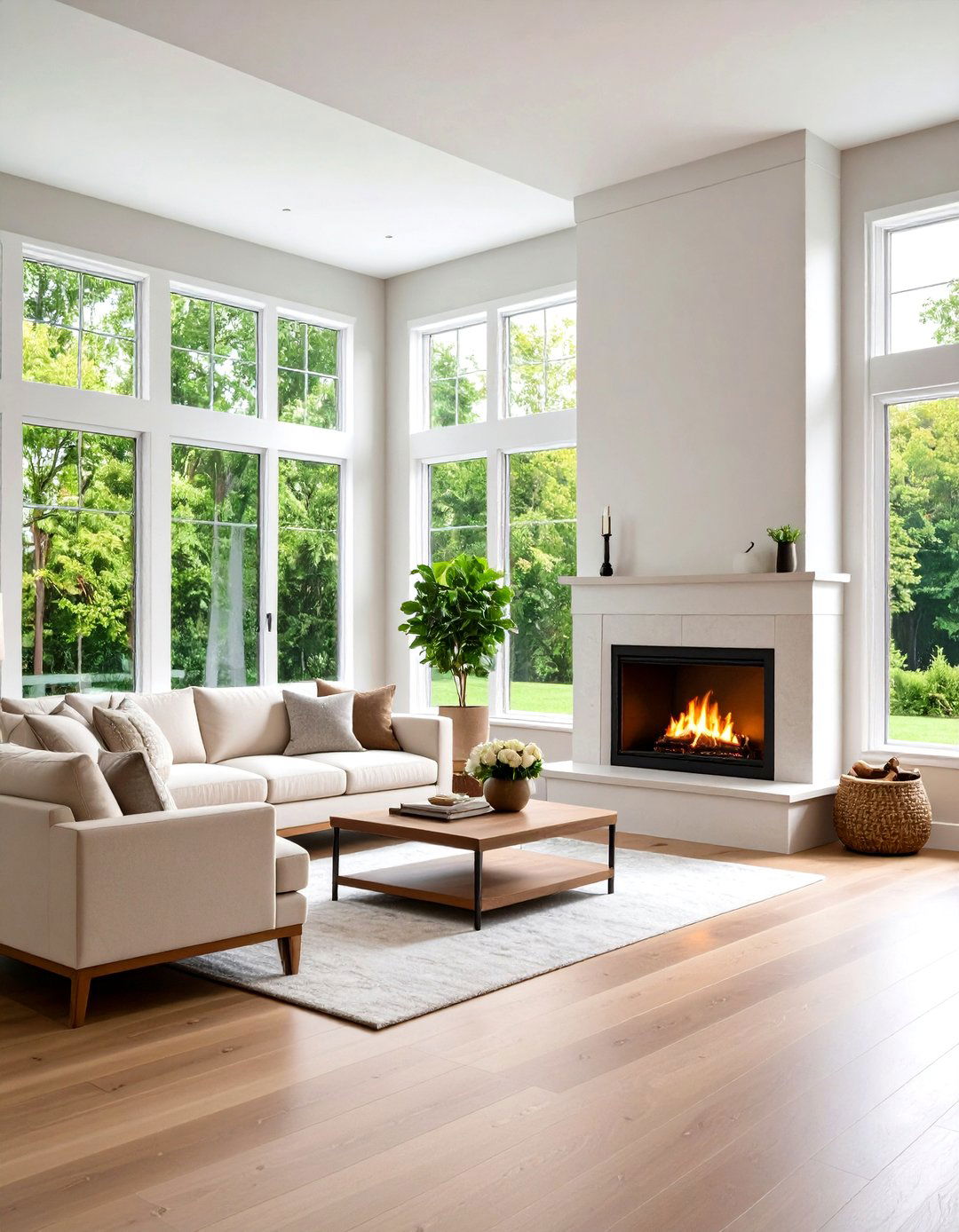 Zero Clearance Fireplace with Transom Windows - 24 Fireplace Between Windows Ideas