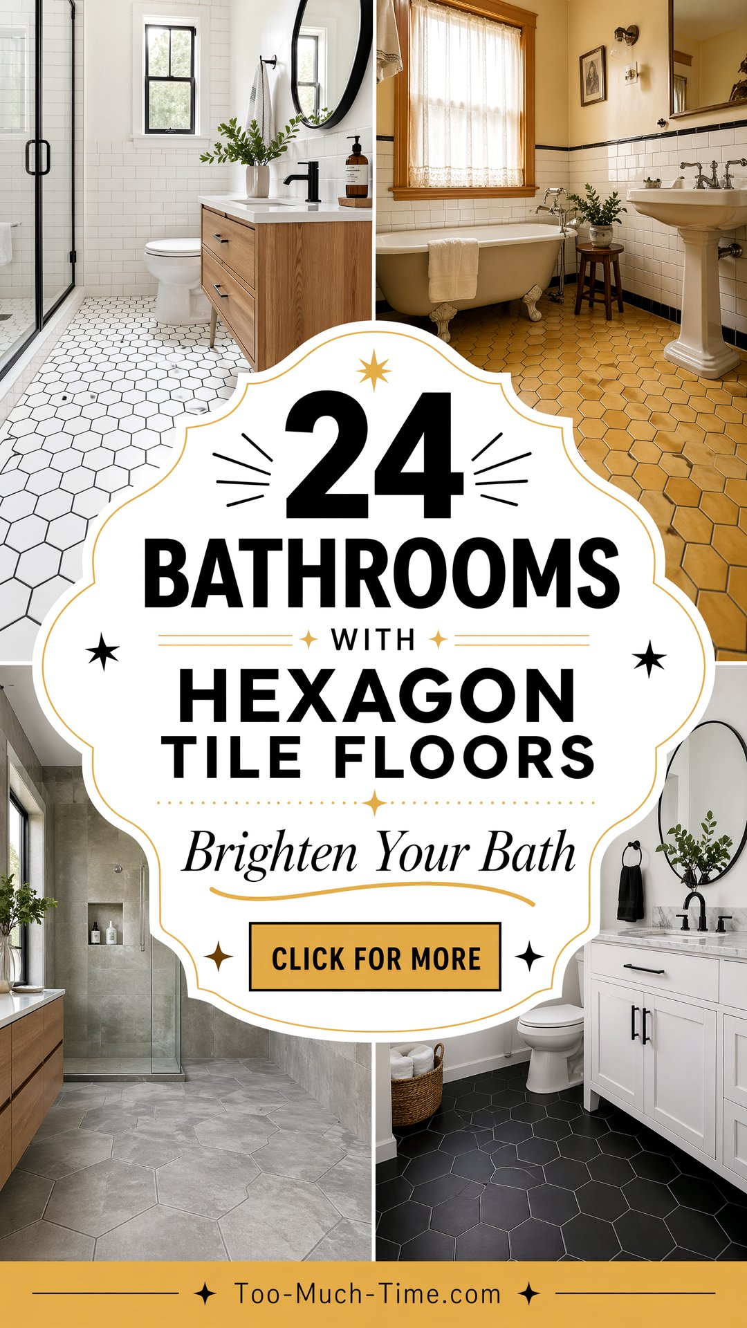 24 Bathrooms with Hexagon Tile Floors to Brighten Baths - 24 Bathrooms with Hexagon Tile Floors to Brighten Baths