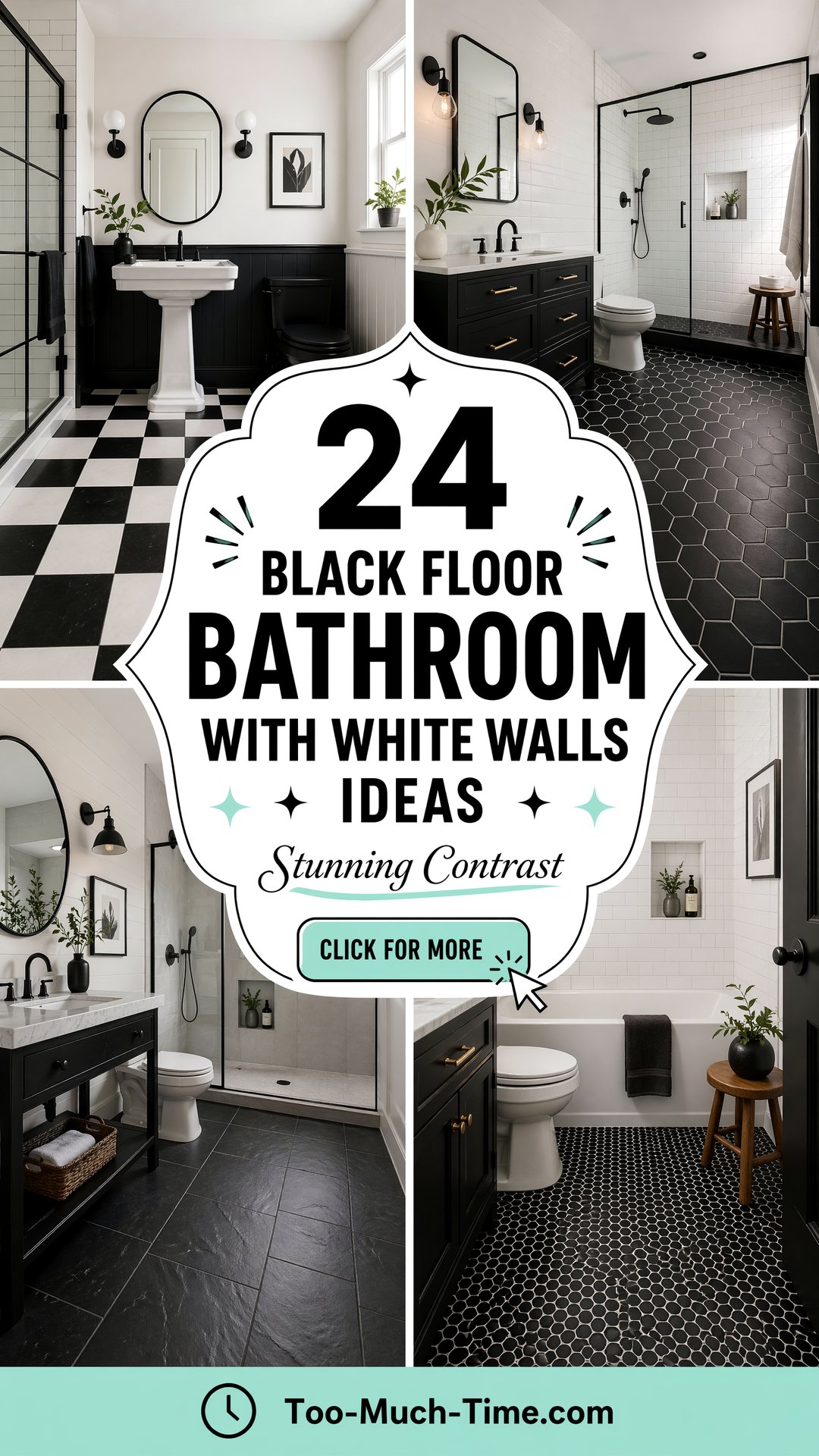 24 Black Floor Bathroom with White Walls Ideas for Contrast - 24 Black Floor Bathroom with White Walls Ideas for Contrast