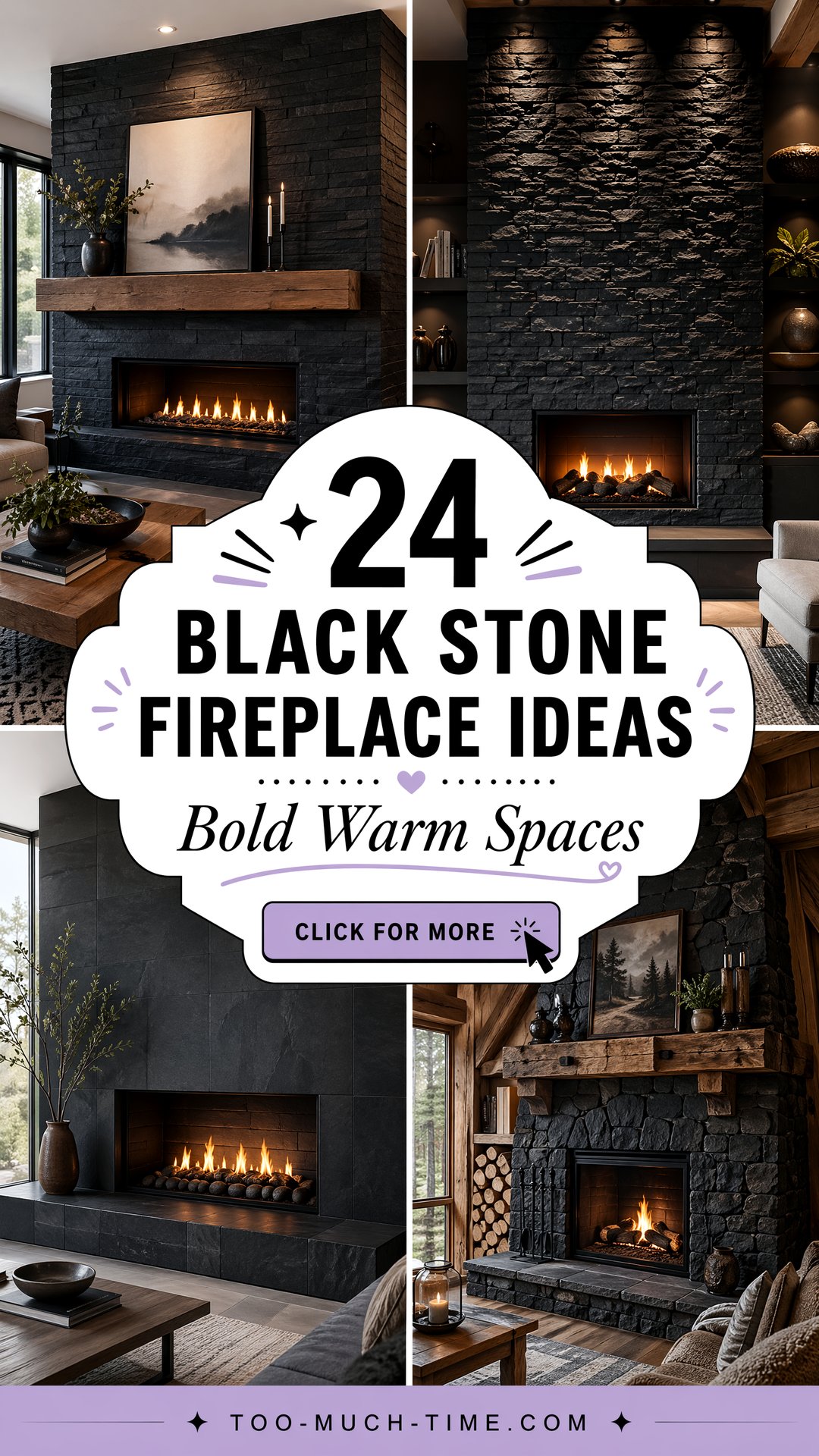 24 Black Stone Fireplace Ideas to Warm Space At Home - 24 Black Stone Fireplace Ideas to Warm Space At Home