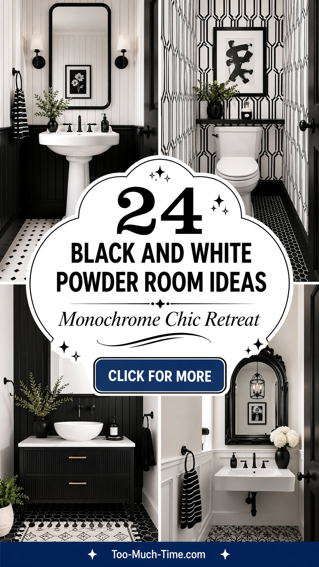 24 Black and White Powder Room Ideas for Chic Baths - 24 Black and White Powder Room Ideas for Chic Baths