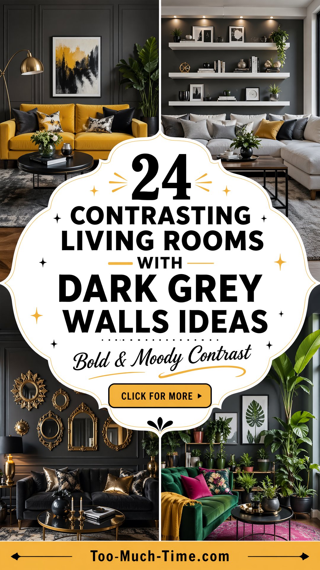 24 Contrasting Living Rooms with Dark Grey Walls Ideas - 24 Contrasting Living Rooms with Dark Grey Walls: Ideas