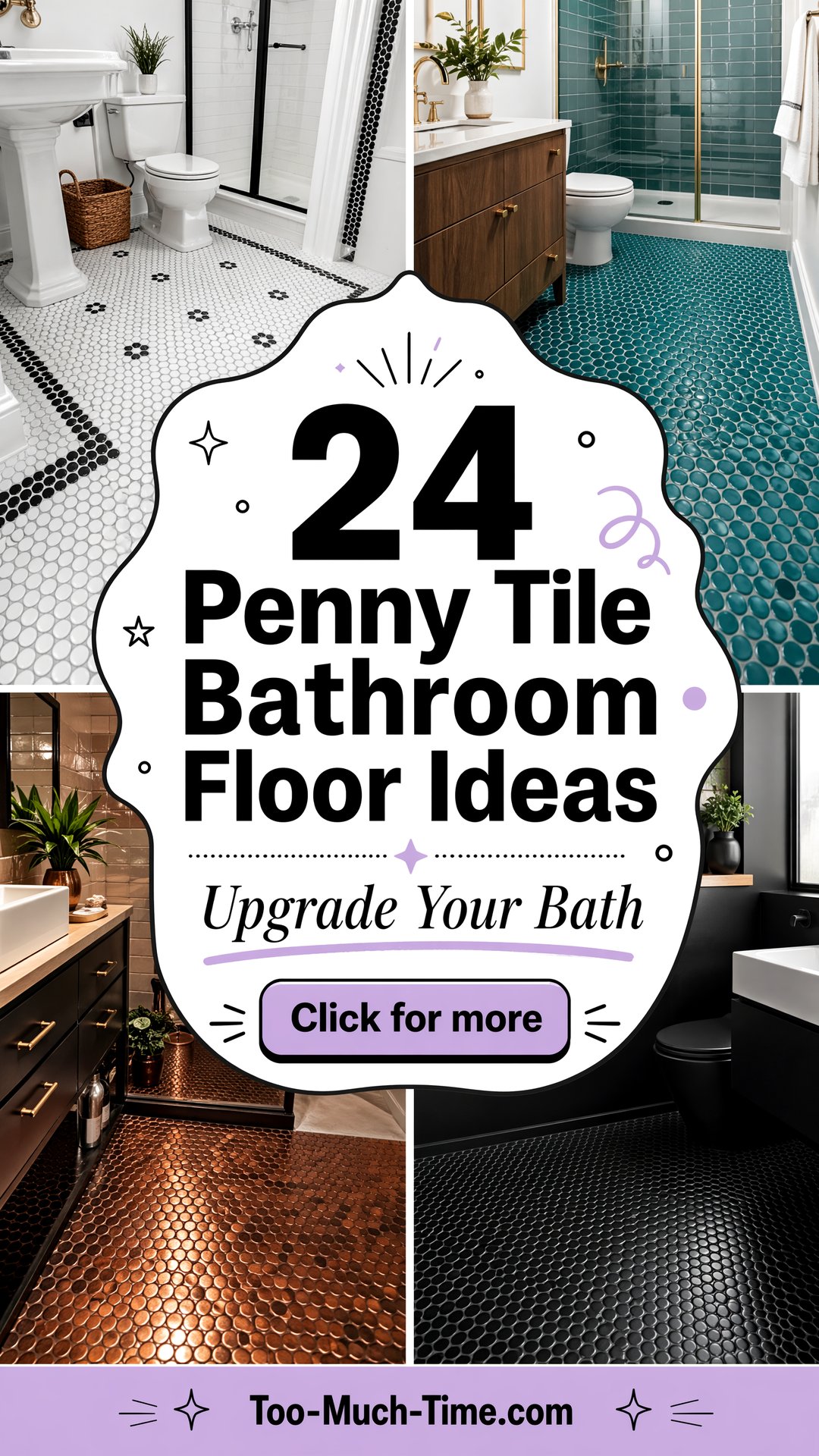 24 Penny Tile Bathroom Floor Ideas to Upgrade Baths - 24 Penny Tile Bathroom Floor Ideas to Upgrade Baths