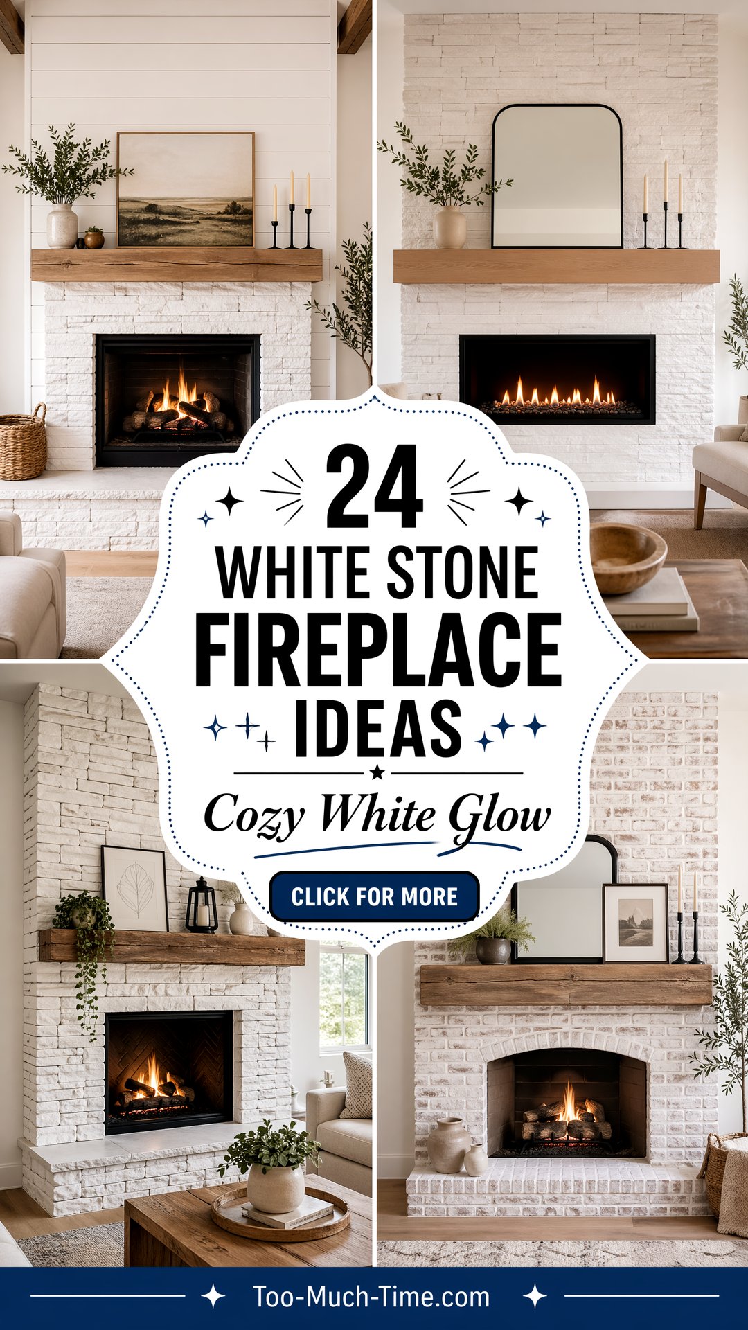 24 White Stone Fireplace Ideas to Brighten Living Rooms - 24 White Stone Fireplace Ideas to Brighten Living Rooms